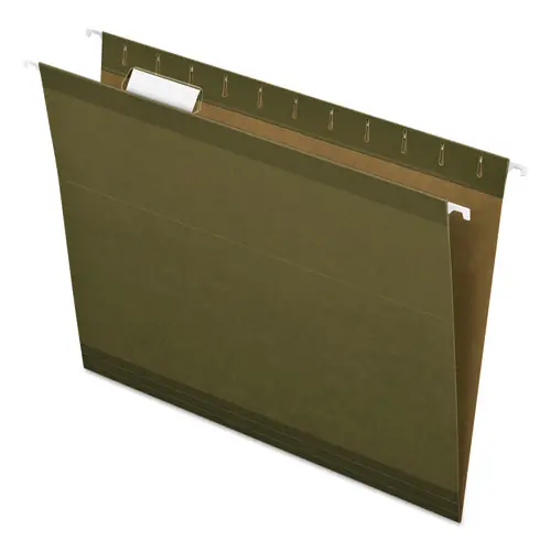 Pendaflex® Reinforced Hanging File Folders with Printable Tab Inserts, Letter Size, 1/5-Cut Tabs, Standard Green, 25/Box