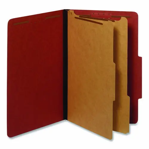 Pendaflex® Reinforced Pressboard Classification Folders, Legal Size, Red, 2 Dividers, 6 Fasteners, 2.5" Expansion, 10/Box