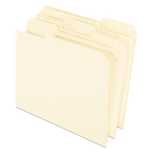 Pendaflex® Reinforced Top File Folders, 1/3-Cut Tabs, Assorted Positions, Letter Size, Manila, 100/Box