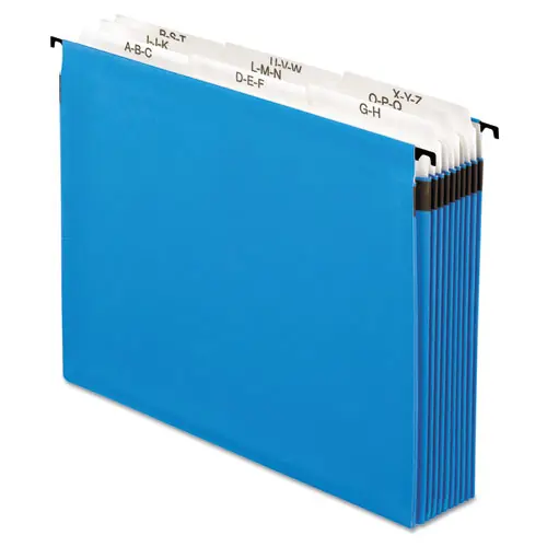 Pendaflex® SureHook Nine-Section Hanging Folder, Letter Size, 9 Sections, 5.25" Expansion, 1/5-Cut Tabs, Blue