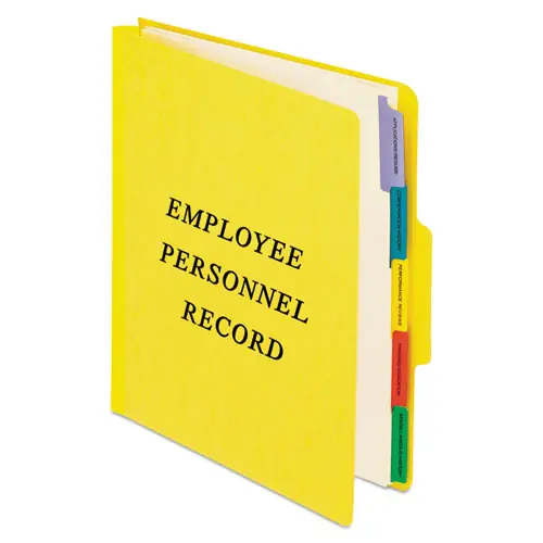 Pendaflex® Vertical-Style Personnel Folders, Letter Size, Yellow Exterior, 5 Dividers, 2 Fasteners, 2" Expansion