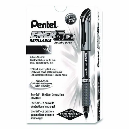 Pentel® EnerGel Deluxe Gel Pen, Medium Point (0.7 mm), Black Ink, Silver/Black Barrel, Dozen