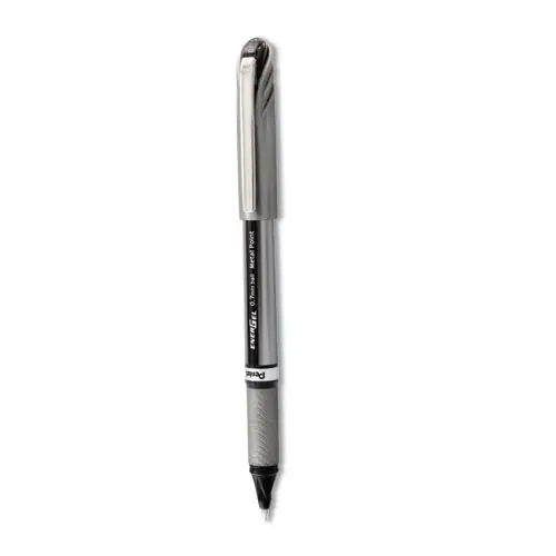 Pentel® EnerGel NV Gel Pen, Medium Point (0.7 mm), Black Ink, Gray/Black Barrel, Pack of 12