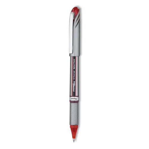 Pentel® EnerGel NV Gel Pen, Medium Point, 0.7 mm, Red Ink, Gray/Black/Red Barrel, Dozen