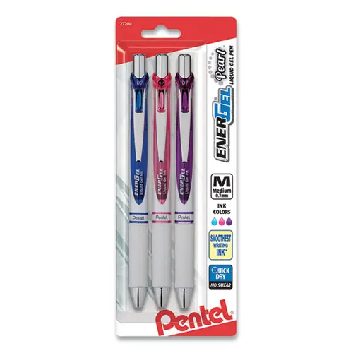 Pentel® EnerGel Pearl Gel Pen, Retractable, Medium 0.7 mm, Assorted Ink and Barrel Colors, 3/Pack