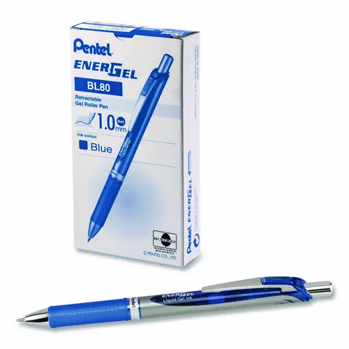 Pentel® EnerGel RTX Gel Pen, Retractable, Bold 1 mm, Blue Ink, Blue/Gray Barrel, Dozen