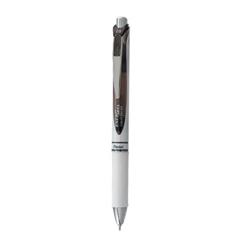 Pentel® EnerGel RTX Gel Pen, Retractable, Fine 0.5 mm, Black Ink, White/Smoke Barrel