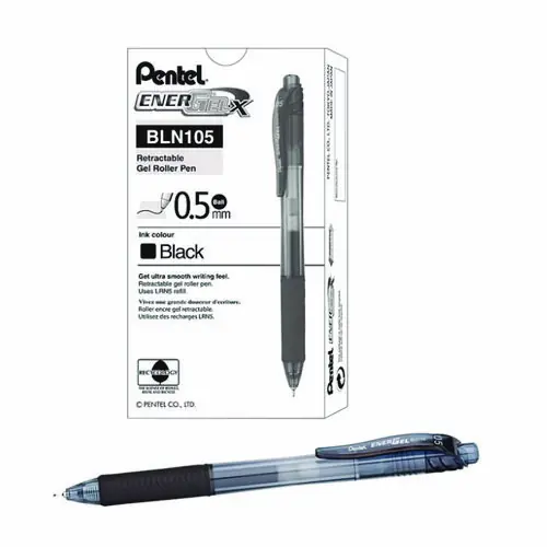 Pentel® EnerGel-X Gel Pen, Retractable, Fine 0.5 mm, Black Ink, Clear/Black Barrel, 24/Pack