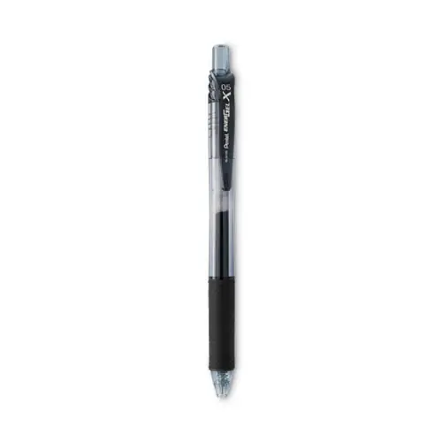 Pentel® EnerGel-X Gel Pen, Retractable, Fine 0.5 mm, Black Ink, Clear/Black Barrel, Dozen