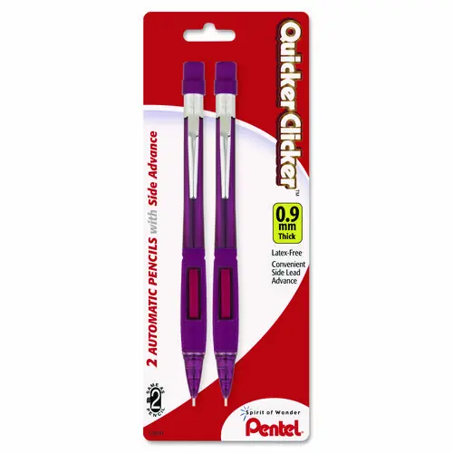 Pentel® Quicker Clicker Mechanical Pencil, 0.9 mm, HB (#2), Black Lead, Burgundy Barrel, 2/Pack