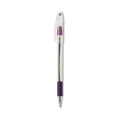 Pentel® R.S.V.P. Ballpoint Pen, Medium Point, 1 mm, Violet Ink, Clear/Violet Barrel, Dozen