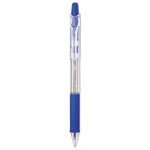 Pentel® R.S.V.P. RT Ballpoint Pen, Retractable, Medium 1 mm, Blue Ink, Clear Barrel, Dozen