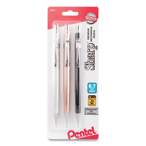 Pentel® Sharp Mechanical Pencil, 0.7 mm, HB (#2), Black Lead, Assorted Barrel Colors, 3/Pack