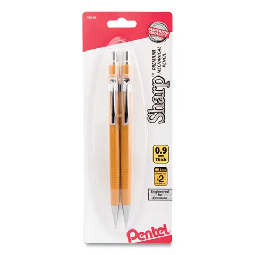 Pentel® Sharp Mechanical Pencil, 0.9 mm, HB (#2), Black Lead, Yellow Barrel, 2/Pack