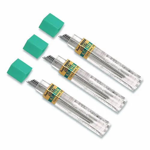 Pentel® Super Hi-Polymer Lead Refill, 0.7 mm, HB, Black, 12 Leads/Tube, 3 Tubes/Pack