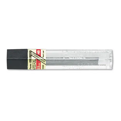 Pentel® Super Hi-Polymer Lead Refills, 0.5 mm, HB, Black, 12/Tube
