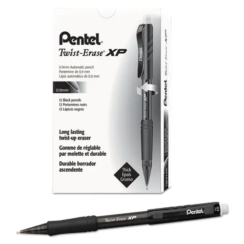 Pentel® Twist-Erase EXPRESS Mechanical Pencil, 0.9 mm, HB (#2), Black Lead, Black Barrel, Dozen