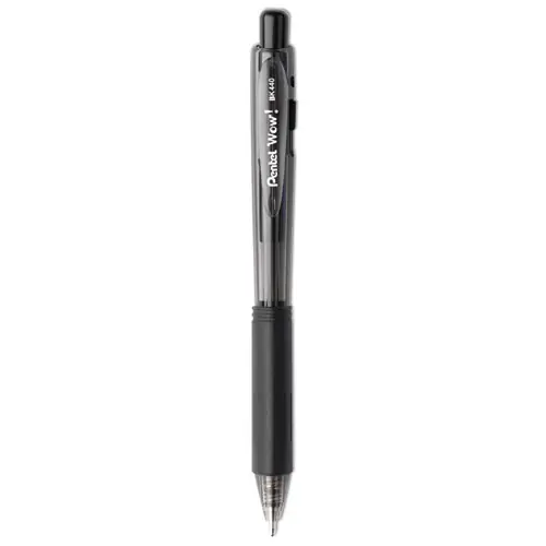 Pentel® WOW! Ballpoint Pen, Retractable, Medium 1 mm, Black Ink, Smoke/Black Barrel, Dozen