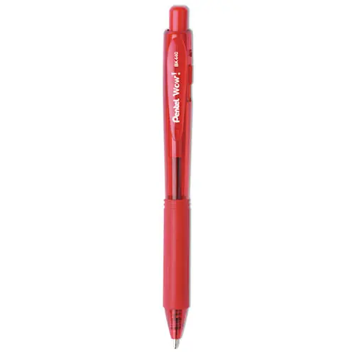 Pentel® WOW! Ballpoint Pen, Retractable, Medium, 1 mm, Red Ink, Translucent Red/Red Barrel, Dozen