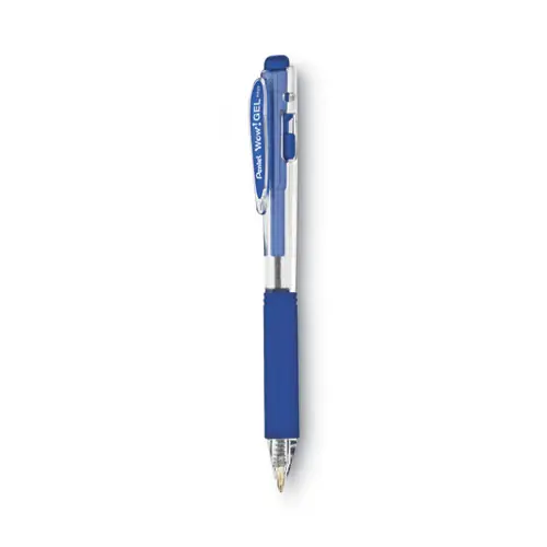 Pentel® WOW! Gel Pen, Retractable, Medium 0.7 mm, Blue Ink, Clear/Blue Barrel, Dozen