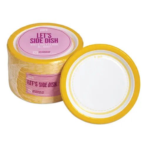 Perk™ Everyday Paper Plates, 6" dia, White/Yellow, 125/Pack