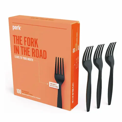 Perk™ Heavyweight Plastic Cutlery, Fork, Black, 100/Pack