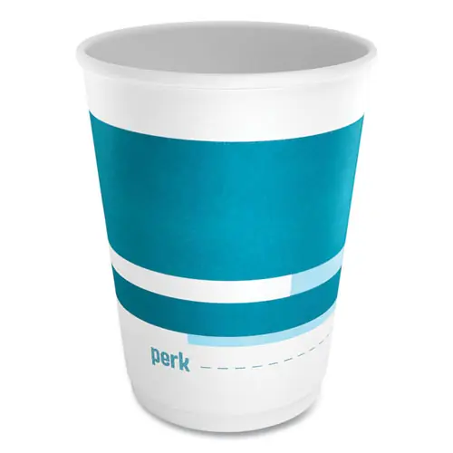 Perk™ Insulated Paper Hot Cups, 12 oz, White/Blue, 40/Pack