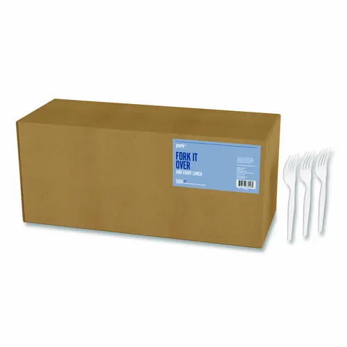 Perk™ Mediumweight Plastic Cutlery, Fork, White, 1,000/Pack