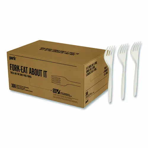 Perk™ Mediumweight Plastic Cutlery, Fork, White, 300/Pack