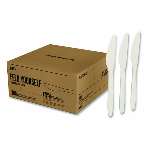 Perk™ Mediumweight Plastic Cutlery, Knife, White, 300/Pack