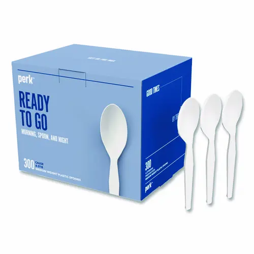Perk™ Mediumweight Plastic Cutlery, Spoon, White, 300/Pack