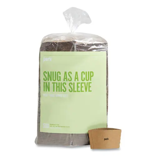 Perk™ Paper Hot Cup Sleeves, Fits 10, 12, 16 oz Cups, Brown, 500/Pack