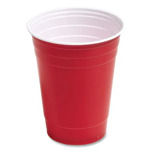 Perk™ Plastic Cold Cups, 16 oz, Red, 50/Pack