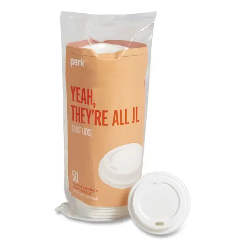 Perk™ Plastic Hot Cup Lids, Fits 8 oz Hot Cups, White, 50/Pack