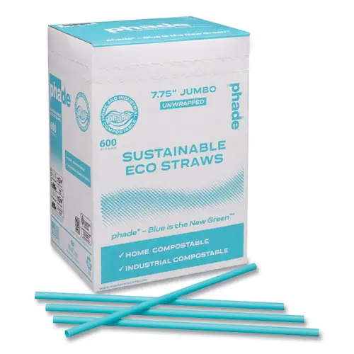 phade™ Marine Biodegradable Straws, 7.75", Ocean Blue, 6,000/Carton