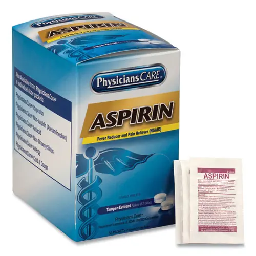 PhysiciansCare® Aspirin Medication, Two-Pack, 50 Packs/Box