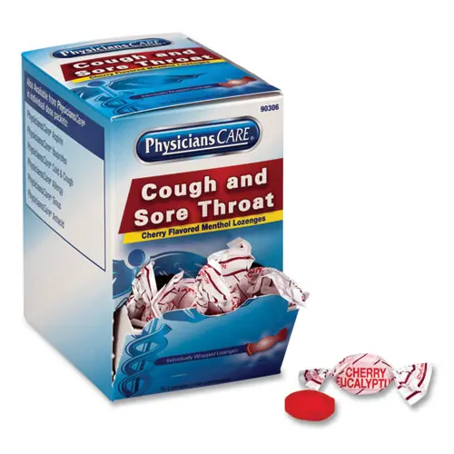 PhysiciansCare® Cough and Sore Throat Cherry Menthol Lozenges, Individually Wrapped, 50/Box