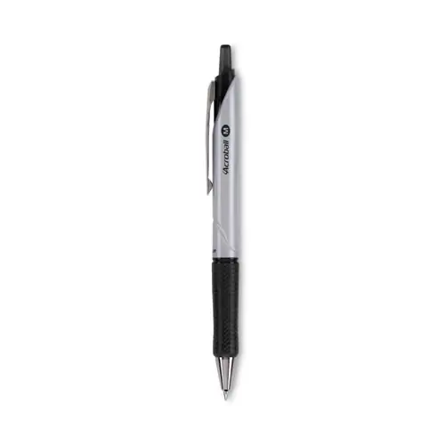 Pilot® Acroball Pro Advanced Ink Hybrid Gel Pen, Medium 1 mm, Black Ink, Silver/Black Barrel, 12 Pens