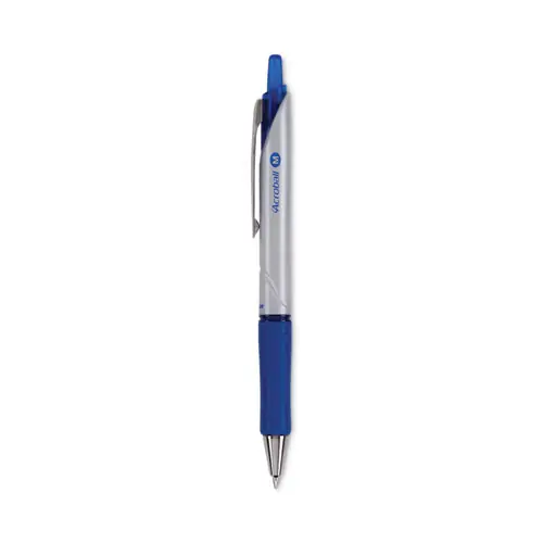 Pilot® Acroball Pro Advanced Ink Hybrid Gel Pen, Retractable, Medium Point, 1 mm, Blue Ink, Silver/Blue Barrel, Dozen