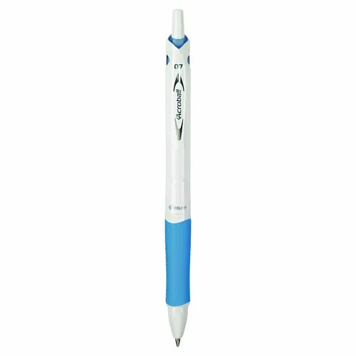 Pilot® Acroball PureWhite Advanced Ink Hybrid Gel Pen, Retractable, Fine Point, 0.7 mm, Black Ink, White/Blue Barrel