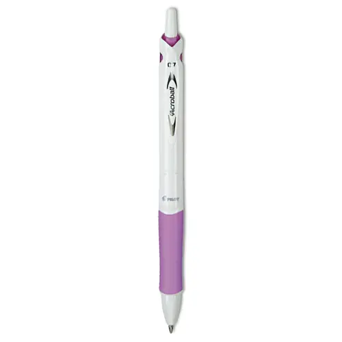 Pilot® Acroball PureWhite Advanced Ink Hybrid Gel Pen, Fine 0.7 mm, Black Ink, White/Purple Barrel, Retractable