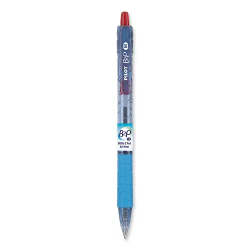 Pilot® B2P Bottle-2-Pen Recycled Ballpoint Pen, Retractable, Medium, 1 mm, Red Ink, Translucent Blue Barrel, Dozen