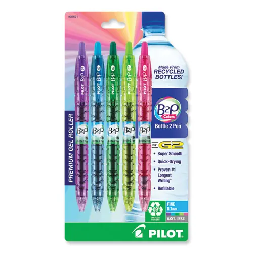 Pilot® B2P Bottle-2-Pen Recycled Gel Pen, Retractable, Fine Point, 0.7 mm, Assorted Ink Colors, 5 Pack