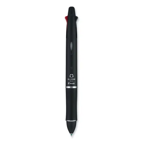 Pilot® Dr. Grip 4 + 1 Multi-Color Ballpoint Pen/Pencil, Retractable, Black Barrel, 0.7mm Pen & 0.5mm Pencil, Black/Blue/Green/Red Ink