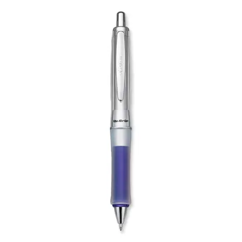 Pilot® Dr. Grip Center of Gravity Ballpoint Pen, Retractable, Medium 1 mm, Black Ink, Silver/Navy Barrel