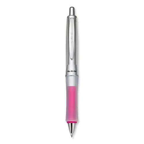 Pilot® Dr. Grip Center of Gravity Retractable Ballpoint Pen, Medium 1 mm, Black Ink, Silver/Pink Barrel