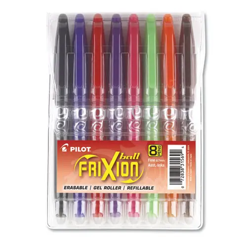 Pilot® FriXion Ball Erasable Gel Pen, Fine Point, 0.7 mm, Assorted Ink & Barrel Colors, 8/Pack