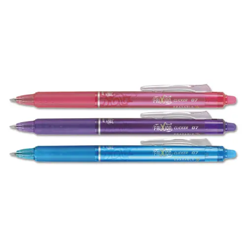 Pilot® FriXion Clicker Erasable Gel Pen, Retractable, Fine 0.7mm, Assorted Ink & Barrel Colors, 3/Pack