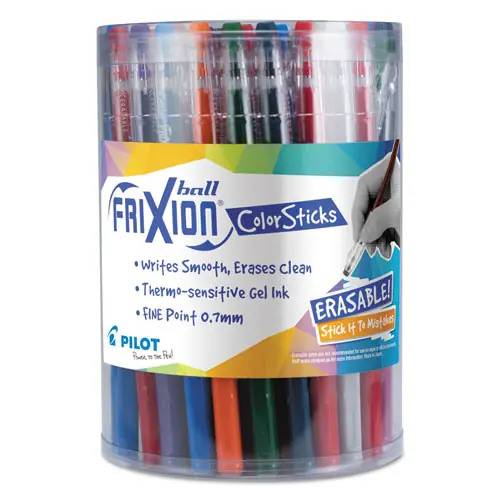 Pilot® FriXion ColorSticks Erasable Gel Pen, Fine Tip, 0.7 mm, Assorted Ink, 36 Pack