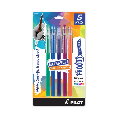 Pilot® FriXion ColorSticks Erasable Gel Pen, Fine Point, 0.7 mm, Assorted Colors, 5/Pack